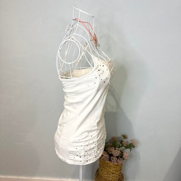 White vintage y2k sparkly sequin beaded cami tank top - Picture 3 of 6